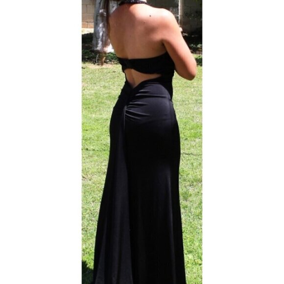 VTG Jessica McClintock Gunne Sax Black Maxi Sheath Dress Size 5/S Prom sequins - Picture 9 of 12